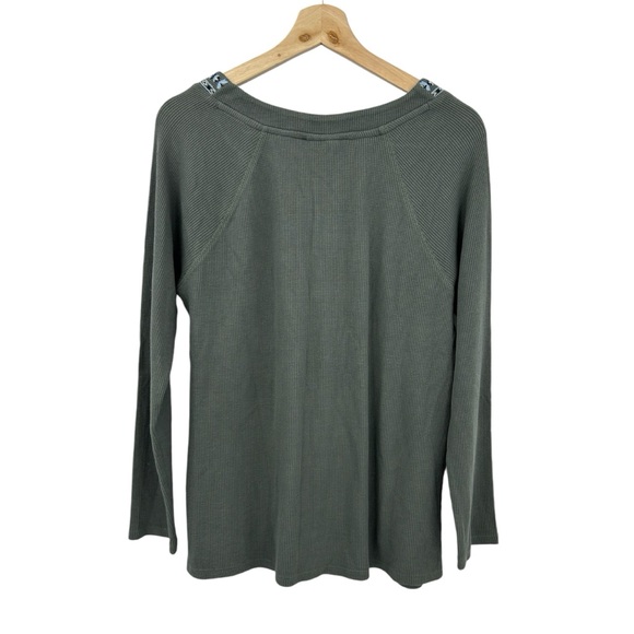 J.Jill Embroidered Waffle-Knit Raglan Tee Top in Coriander Green - Picture 3 of 7